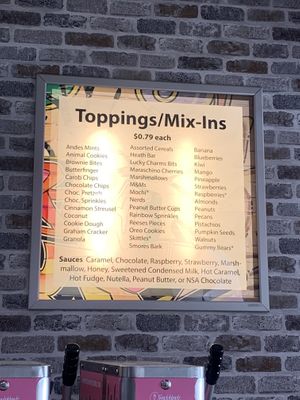 Toppings menu   at Urban Desserts in Gold River