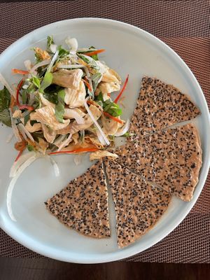 Mock chicken salad and seed crackers   at La Moi Plant-Based Restaurant in Ho Chi Minh City