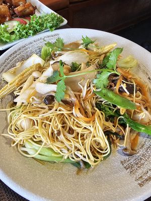 Fried noodles at La Moi Plant-Based Restaurant in Ho Chi Minh City