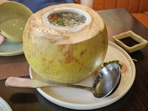 Coconut soup at La Moi Plant-Based Restaurant in Ho Chi Minh City