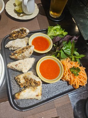 Deep Fried Square Spring Rolls - so good! at La Moi Plant-Based Restaurant in Ho Chi Minh City