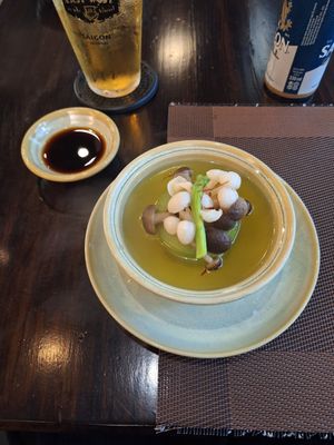 Saffron soup at La Moi Plant-Based Restaurant in Ho Chi Minh City