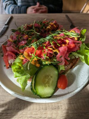 Kimchi on toast at Greens&Beans  in Bruges