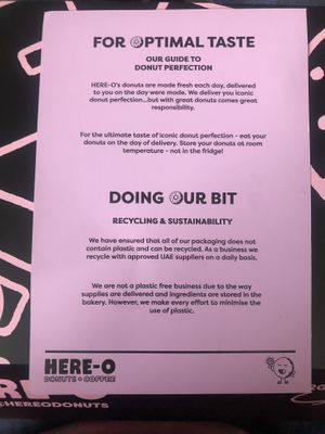 Sustainability pledge  at HERE-O Donuts  in Abu Dhabi