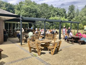 Outdoor seating   at Woodlands Cafe in Bangor