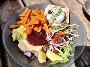Falafel pita plate  at Woodlands Cafe in Bangor