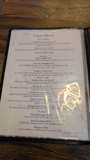 vegan menu at L'Osteria Italiana in York