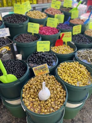 Olives, olives, olives and some olive oil   at Pazartesi Pazarı Oba in Antalya