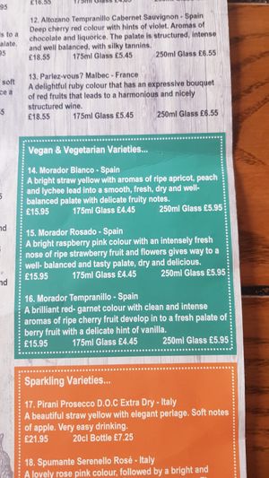 Vegan wine at The Sand Dancer in South Shields