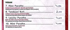 Menu of vegan bread sides  at Jot Indian Restaurant in Crete