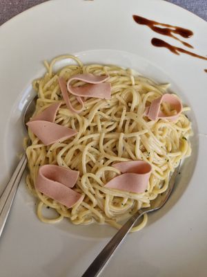 Vegane carbonara at American Grillhaus in Oberhausen