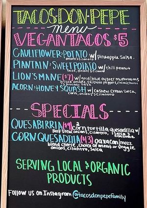 Vegan menu  at Tacos Don Pepe in Petaluma