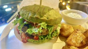 fish burger  at PLANTS Kitchen & Bar in Almaty