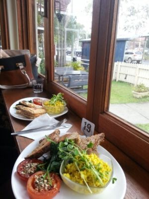 savoury scrambled tofu yum! at Manna Haven in Byron Bay