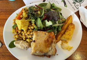 Vegan pumpkin & mushroom lasagne with 2 salads  at Manna Haven in Byron Bay