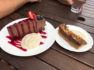 Vegan Chocolate Cheesecake, Vegan Apricot and Ginger Slice at Manna Haven in Byron Bay
