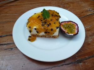 Manna Haven - passionfruit cheezecake (vegan) at Manna Haven in Byron Bay