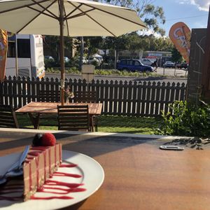 The view with my cheese cake  at Manna Haven in Byron Bay