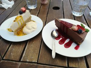 Caramel and chocolate cheesecake at Manna Haven in Byron Bay