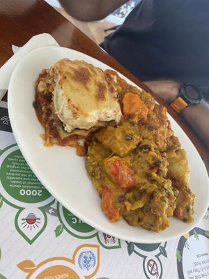 Lasagne and Thai curry  at Manna Haven in Byron Bay