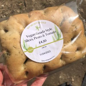 Vegan Gouda style slices, pesto and tomato   at Box Hill Café in Tadworth