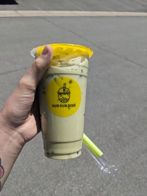 Matcha green tea milk tea w/boba at NUM NUM BOBA in Reno