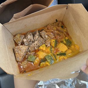 jackfruit curry, pumpkin curry, onion  at Blue Lotus Temple in Woodstock