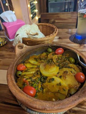 The vegetable tagines is fantastic! The lovely Moroccan favours were beautiful and the size was perfect. It's on the pricy side for Loas (180,000 kip), but so worth it. The owners  at The Kasbah  in Vientiane
