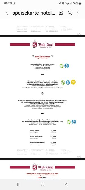 Vegan Menu at Ringhotel Weisser Hirsch Wernigerode in Wernigerode