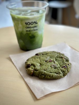 Vegan Cookie and Iced Soy Matcha Latte  at The Matcha Tokyo - Omotesandō in Tokyo