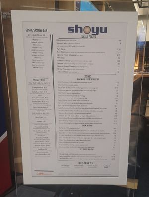 Menu as of 30th of March 2019 at MSP - Shoyu - T1 in Minneapolis