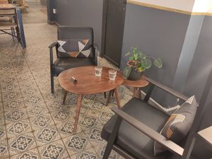 One of the tables at Café Tamar in Madrid