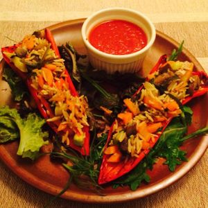 bellpepper with rice topping and veggies at BIOFresh 1 in Timisoara