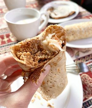 Special of Feb, 25th: vegan crepes with seitan and sauerkraut and "cheese". at 2022_bak in Yerevan