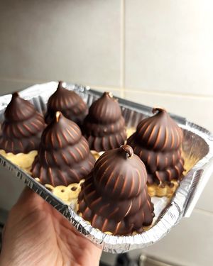 Vegan soufflé in chocolate on shortbread cookies. Made by pre-order. at 2022_bak in Yerevan