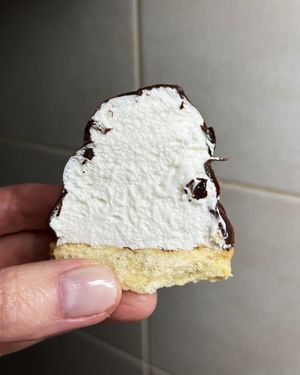 Vegan soufflé in chocolate on shortbread cookies. Made by pre-order. at 2022_bak in Yerevan