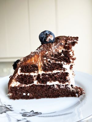 Vegan Pancho cake with chocolate biscuits, "buttercream", chocolate cream and blueberries at 2022_bak in Yerevan