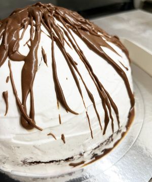 Veganized classic Pancho cake with chocolate biscuits, pineapple and crushed walnuts inside at 2022_bak in Yerevan