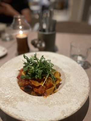 Vegan vegetable pasta  at La Mouka in Prague