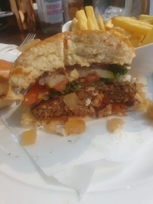 Inside vegan burger at Gusto Italian in Alderley Edge