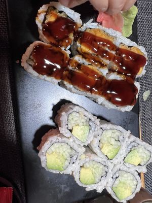 Sweet potato roll, avocado cucumber roll  at Ramen Time in Williamsburg