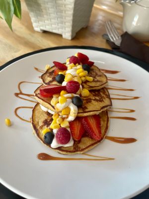 Corn pan cakes at Bohai Holistic Lifestyle - Maybe closed in Oaxaca