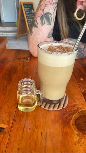 Iced coffee w almond milk (and agave)   at Gordiveganos in Playa Del Carmen