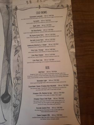 Menu Juice and beer at Sunmoon - Septemvri in Sofia