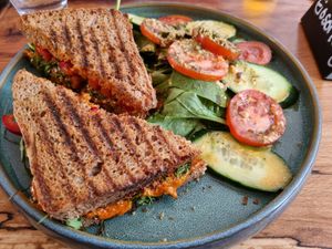 Tasty grilled sandwiches and mixed salad at portal cafe in Uberlingen