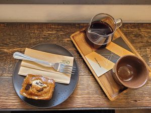 Banana and chocolate bread & coffee at Origin Coffee in North West London