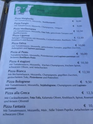 All vegan pizza choices  at L'Incontro in Karlsruhe
