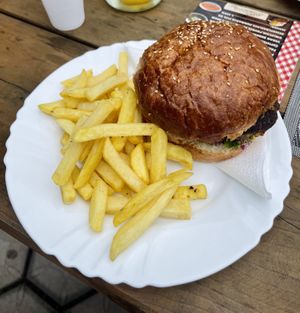 Vegan burger and fries  at Bosnia Traditional Food in Visoko