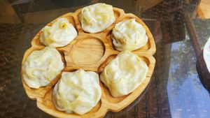 Pumpkin manti at Bibikhanum Teahouse in Samarkand