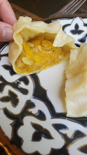 Inside the manti at Bibikhanum Teahouse in Samarkand